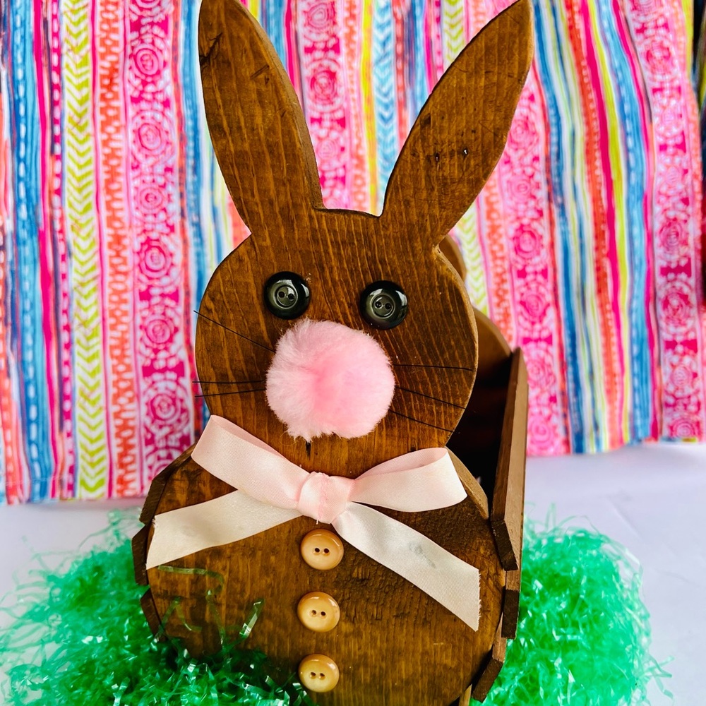RUSTIC WOODEN BUNNY BASKET HANDCRAFTED